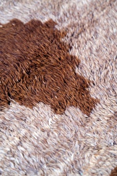 Minimalist Brown and Taupe Gray Angora Wool Taurus Mountain Vintage Tülü Rug
