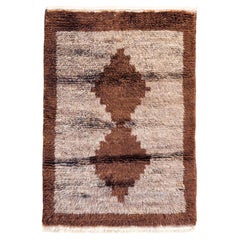 Minimalist Brown and Taupe Gray Angora Wool Taurus Mountain Vintage Tülü Rug