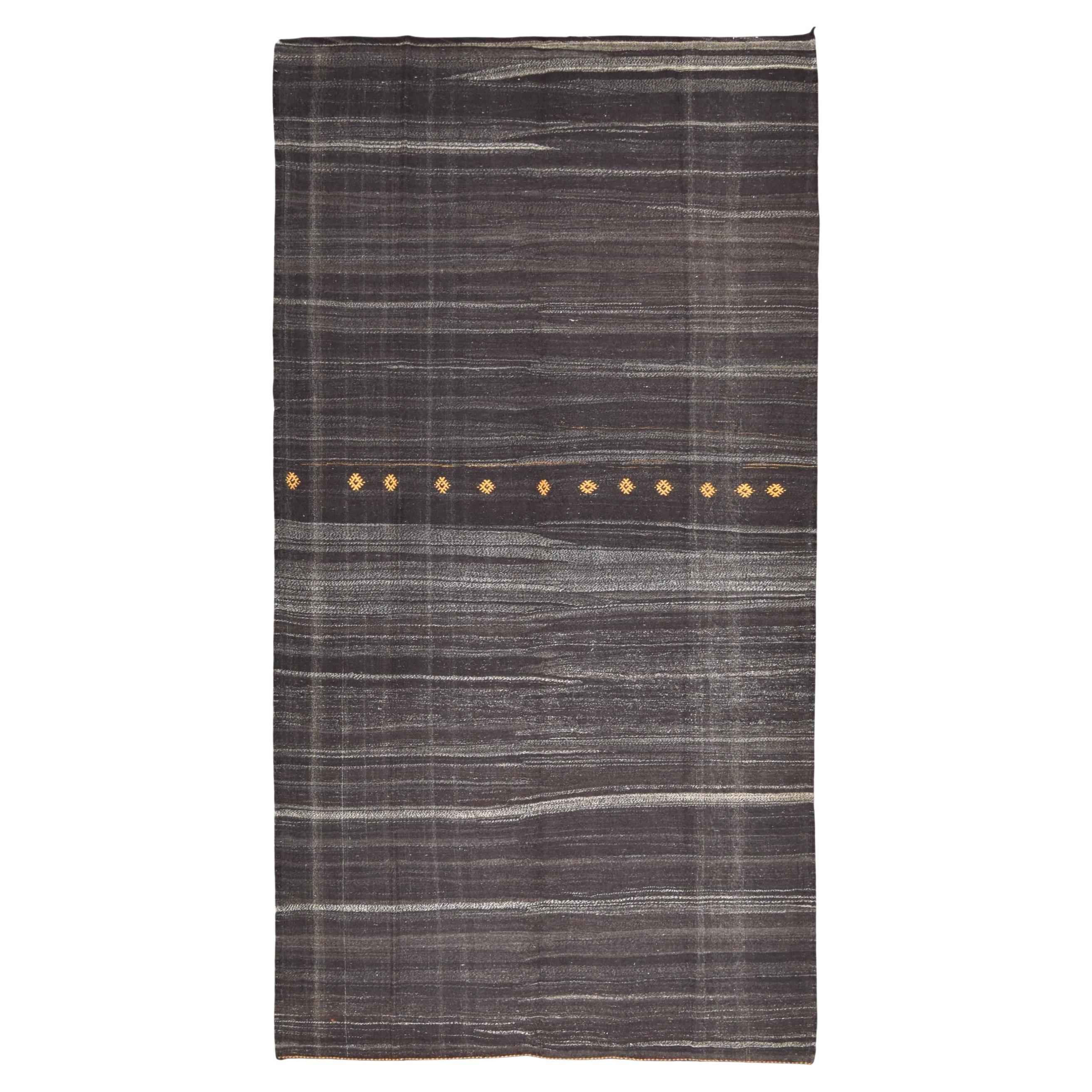 Minimalist Brown Charcoal with Subtle Gold Accents Goat Hair Kilim 6'11''x13'