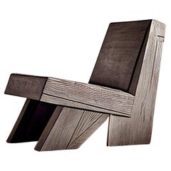 Minimalist Brutalist Lounge Chair, Burn Oak Wood Muted Easy Chair A by Nono