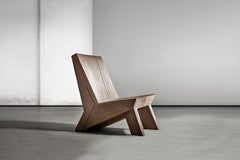 Sedia da salotto minimalista brutalista, Wood Oak bruciato e smorzato I. A. B.