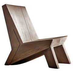 Minimalist Brutalist Lounge Chair, Burn Oak Wood Muted B Easy Chair by NONO 