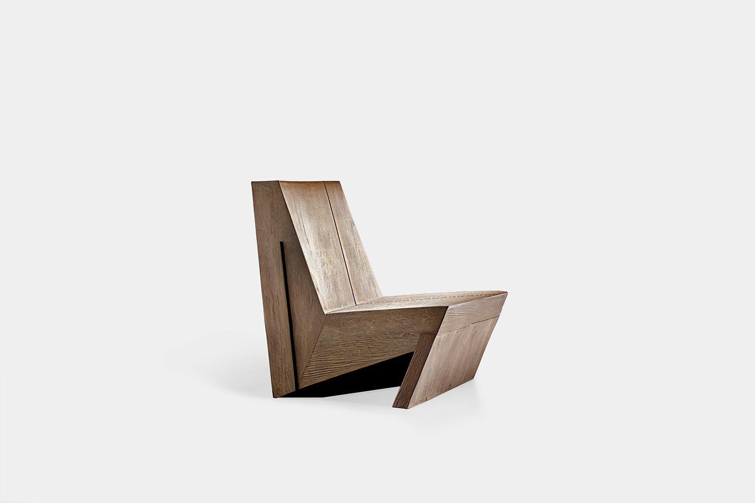 Minimalist Brutalist Lounge Chair, Burn Oak Wood Muted Easy Chair by NONO 

Brutalist chairs boast a strong, yet passive presence with minimalist designs that highlight the rich textures of natural oak wood. The goal was to showcase the beauty and