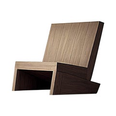 Minimalist Brutalist Lounge Chair, Burn Oak Wood Muted F Easy Chair by Nono