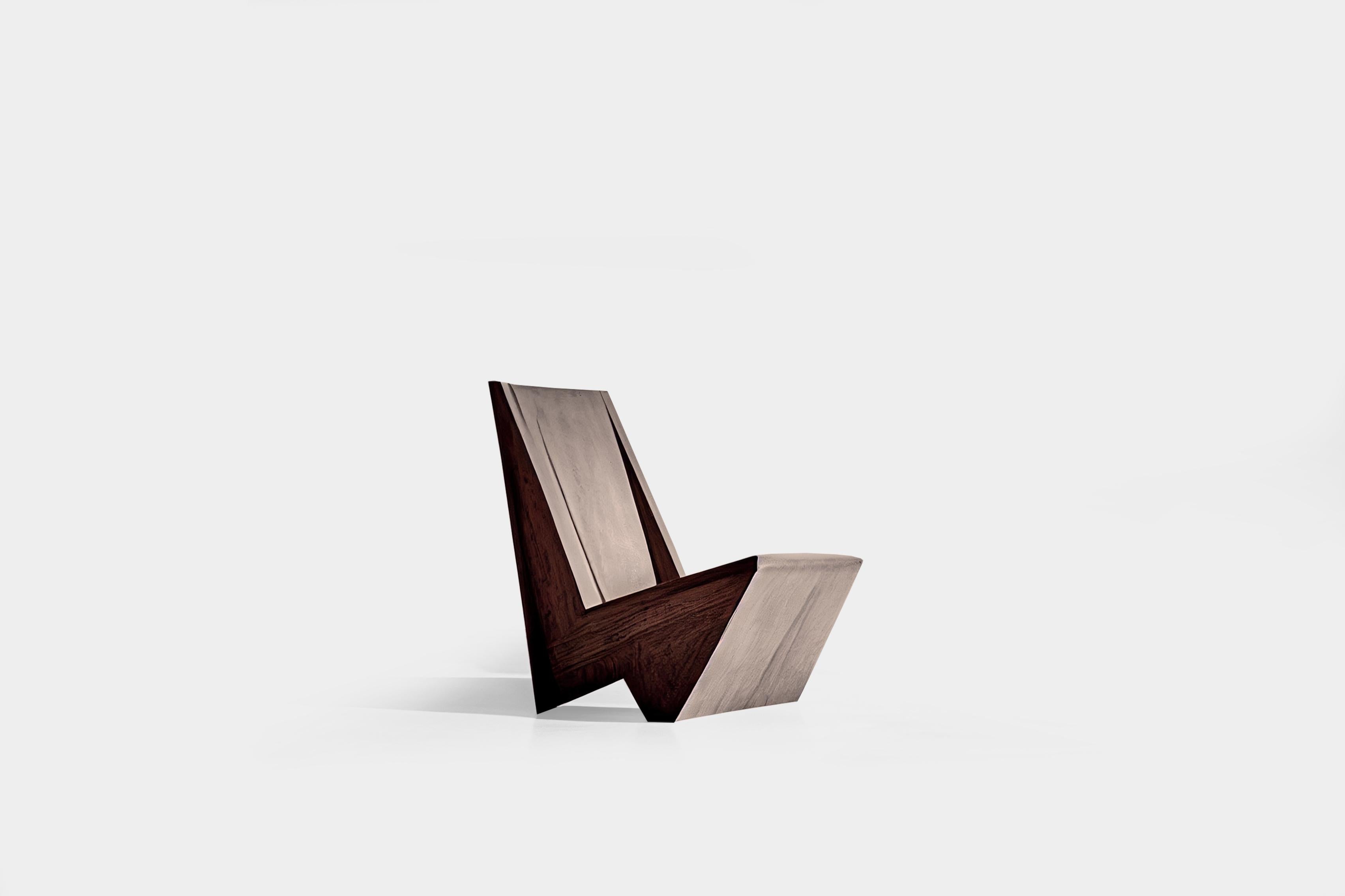 Messicano Sedia da salotto minimalista brutalista, Wood Oak bruciato, G Easy Chair di NONO in vendita