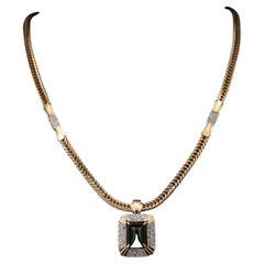 Minimalist Cabochon Onyx Diamonds Gold Pendant Necklace, 18K Gold
