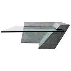 Minimalist Cantilevered Faux Concrete Plaster and Glass Coffee Table