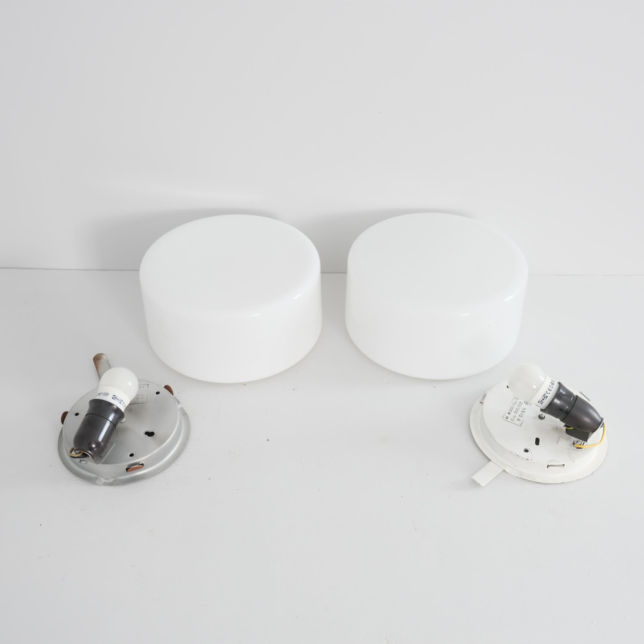 Minimalist Ceiling Lamp Pair In White Opaline Glass, Pohjoismainen Sähkö, 1950s For Sale 1
