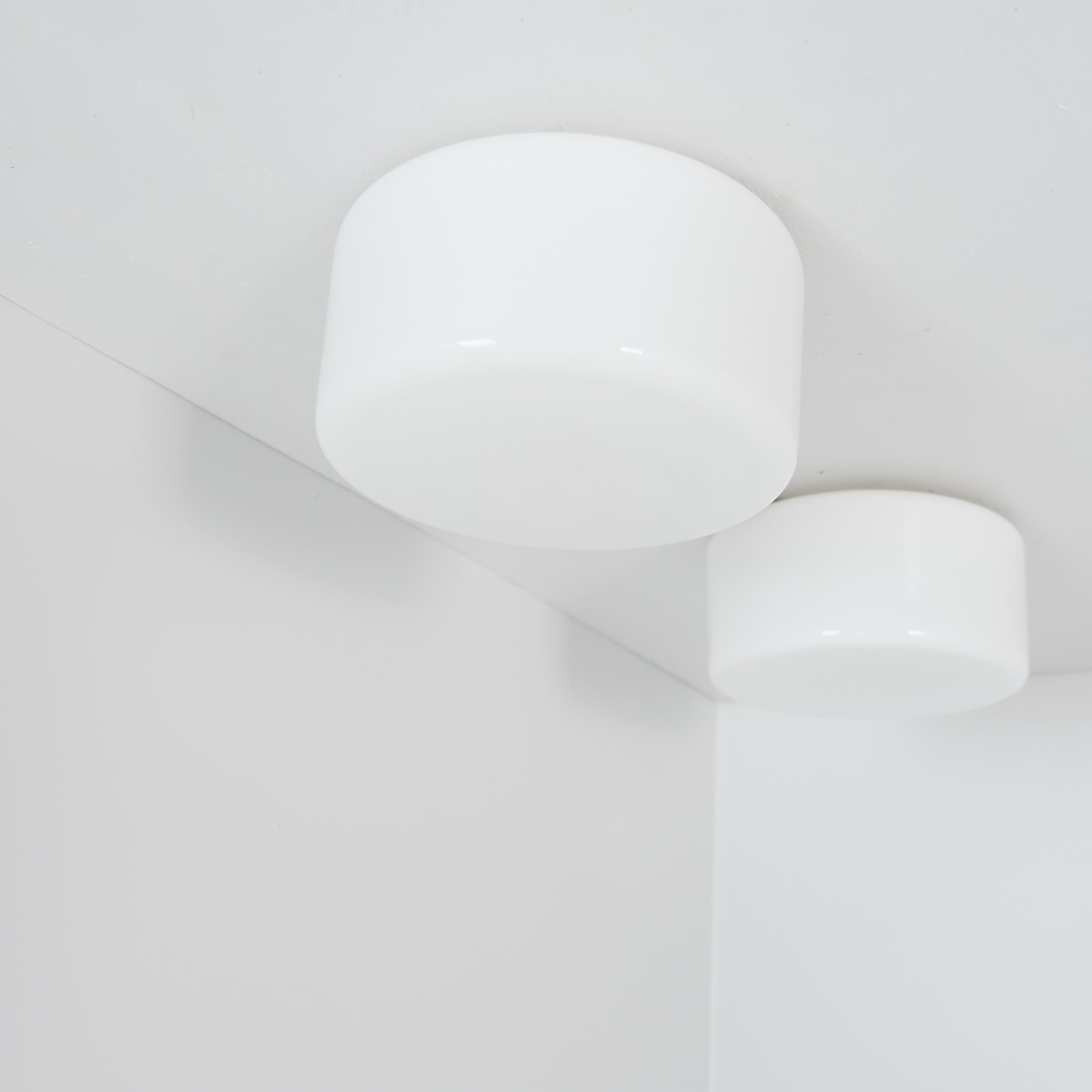 Minimalist Ceiling Lamp Pair In White Opaline Glass, Pohjoismainen Sähkö, 1950s For Sale 5