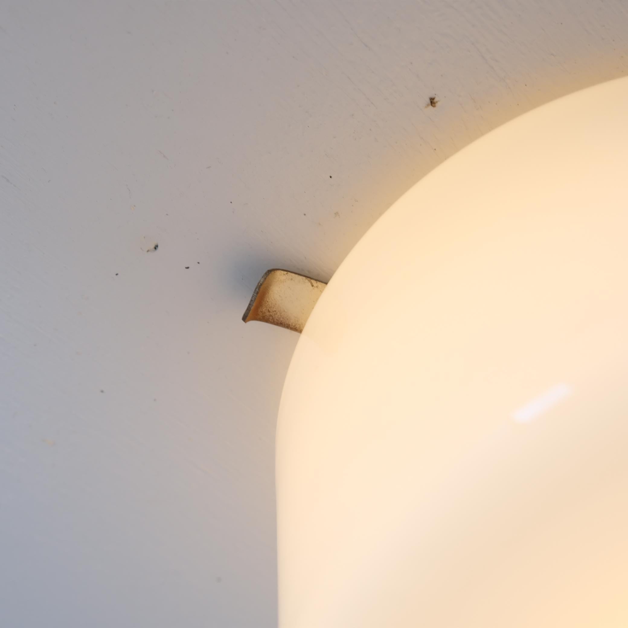 Minimalist Ceiling Lamp Pair In White Opaline Glass, Pohjoismainen Sähkö, 1950s In Good Condition For Sale In Helsinki, FI