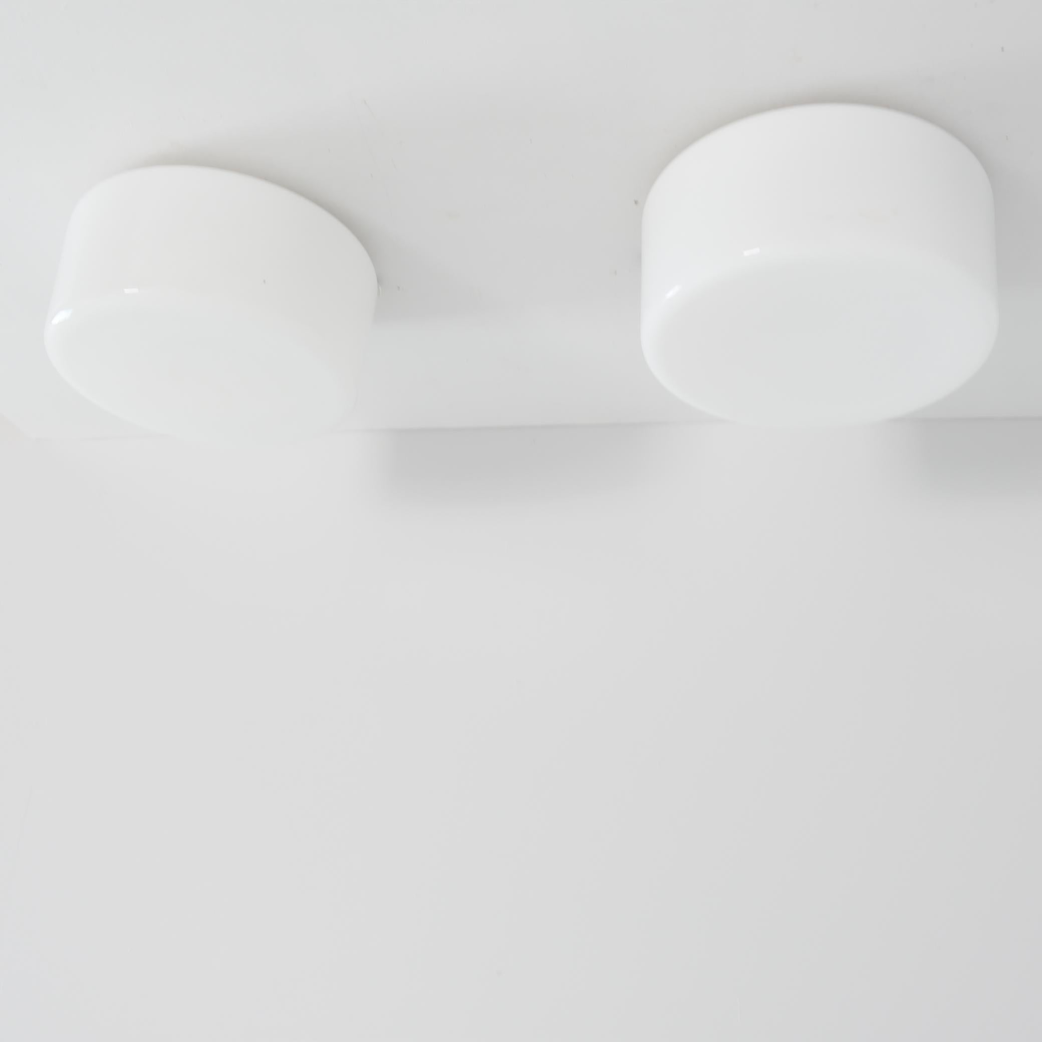 Minimalist Ceiling Lamp Pair In White Opaline Glass, Pohjoismainen Sähkö, 1950s For Sale 4