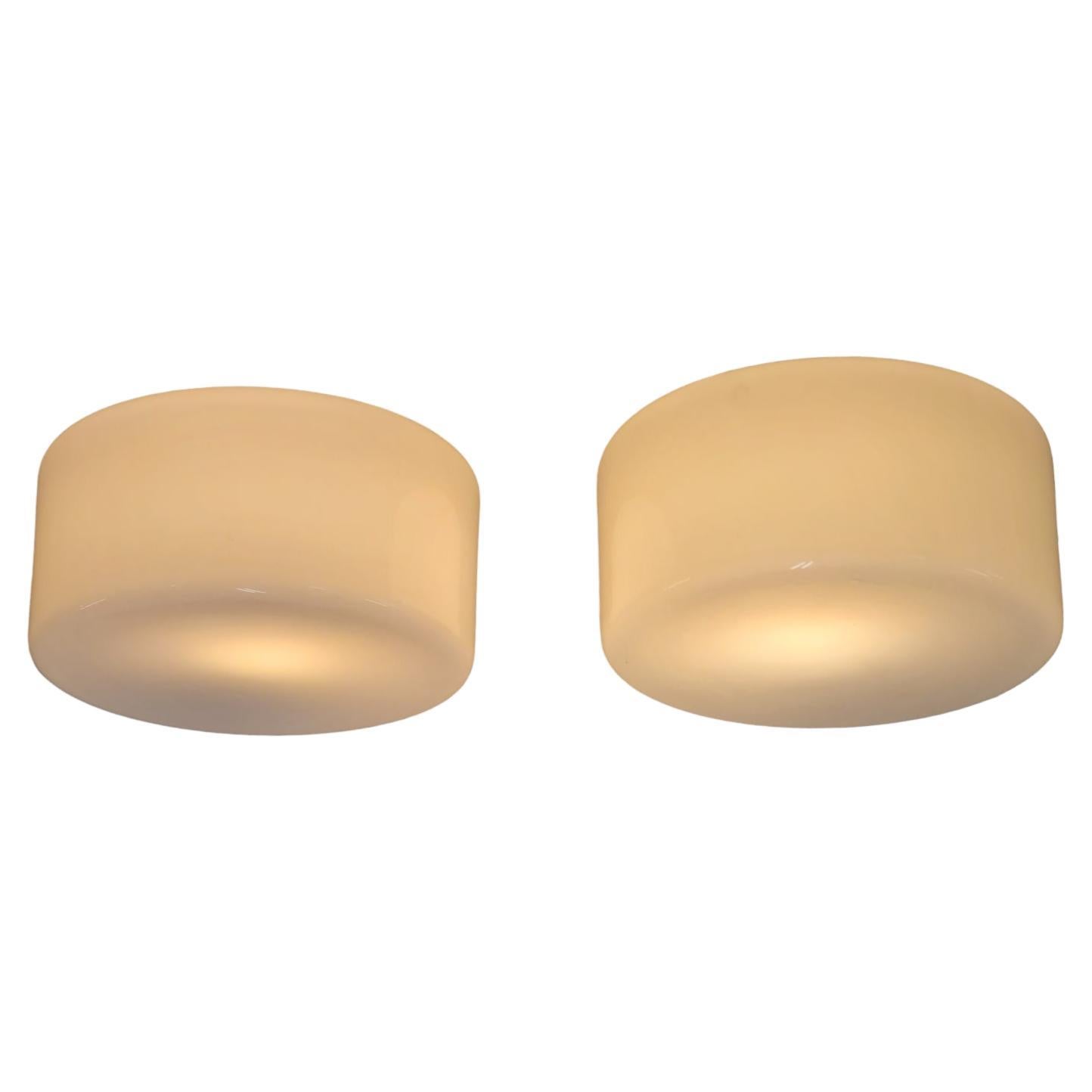 Minimalist Ceiling Lamp Pair In White Opaline Glass, Pohjoismainen Sähkö, 1950s