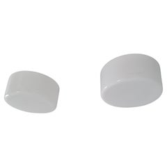 Minimalist Ceiling Lamp Pair In White Opaline Glass, Pohjoismainen Sähkö, 1950s