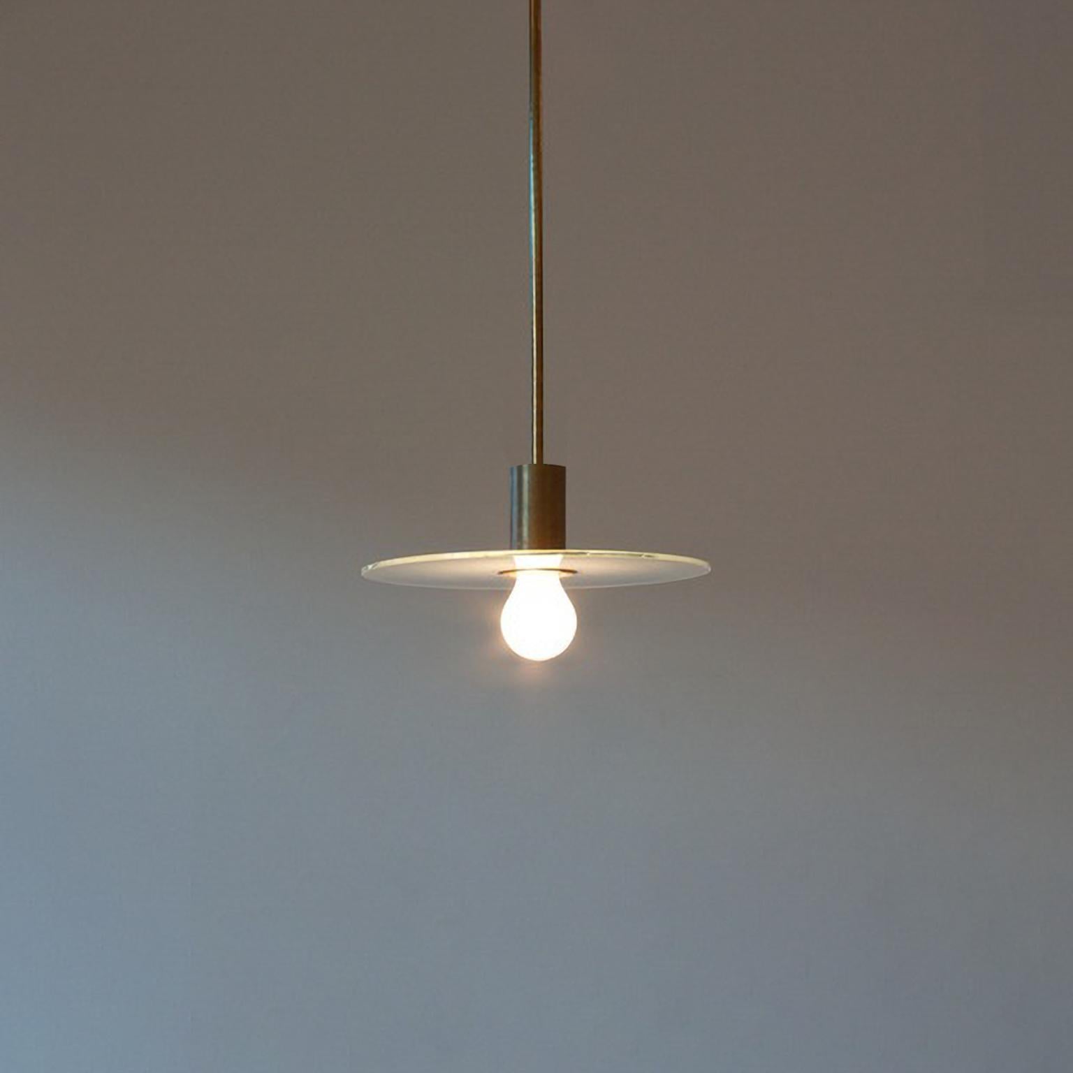 German Minimalist Ceiling Light Made Of Brushed Brass and Opaline Glass, Customizable For Sale