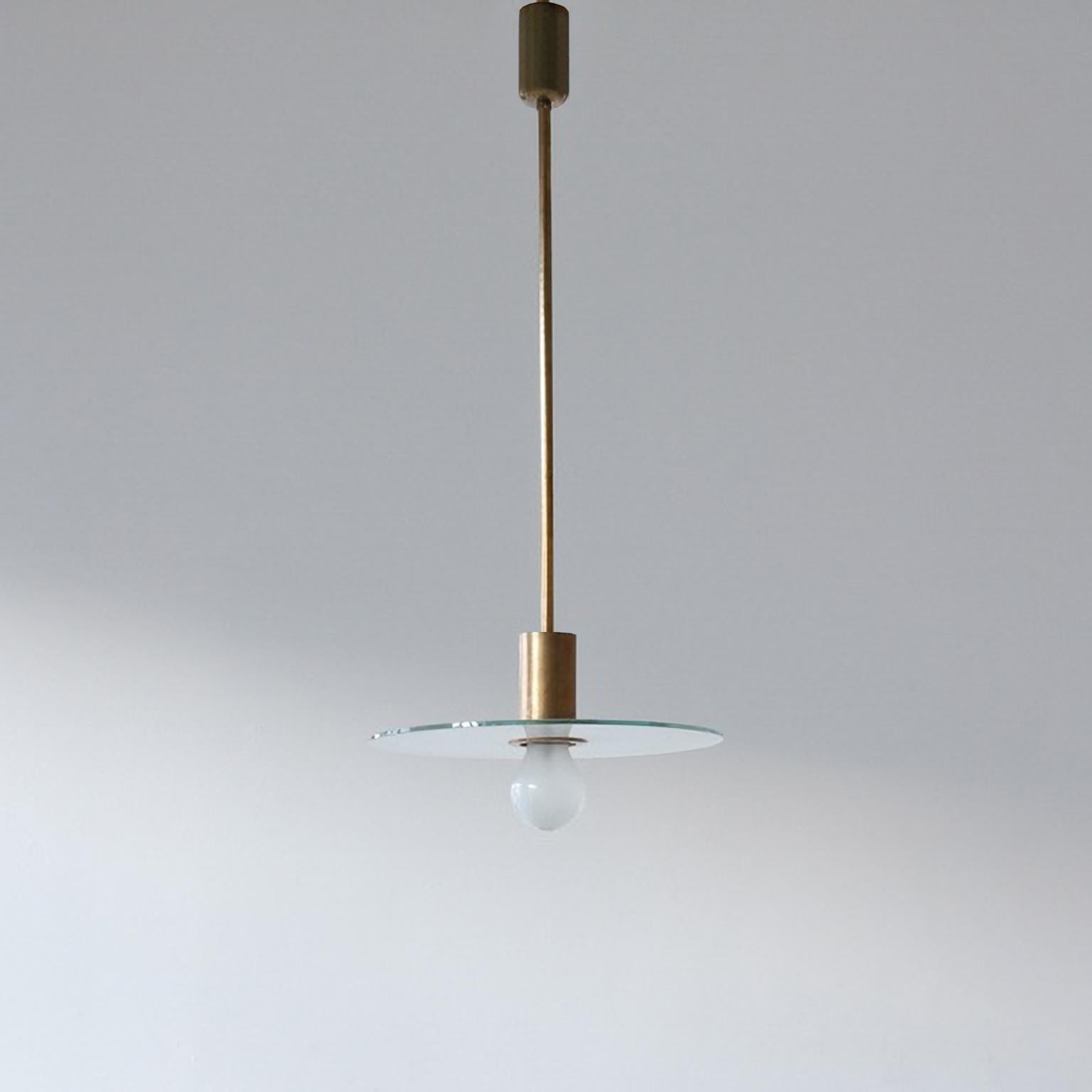 Minimalist Ceiling Light Made Of Brushed Brass and Opaline Glass, Customizable In New Condition For Sale In Berlin, DE