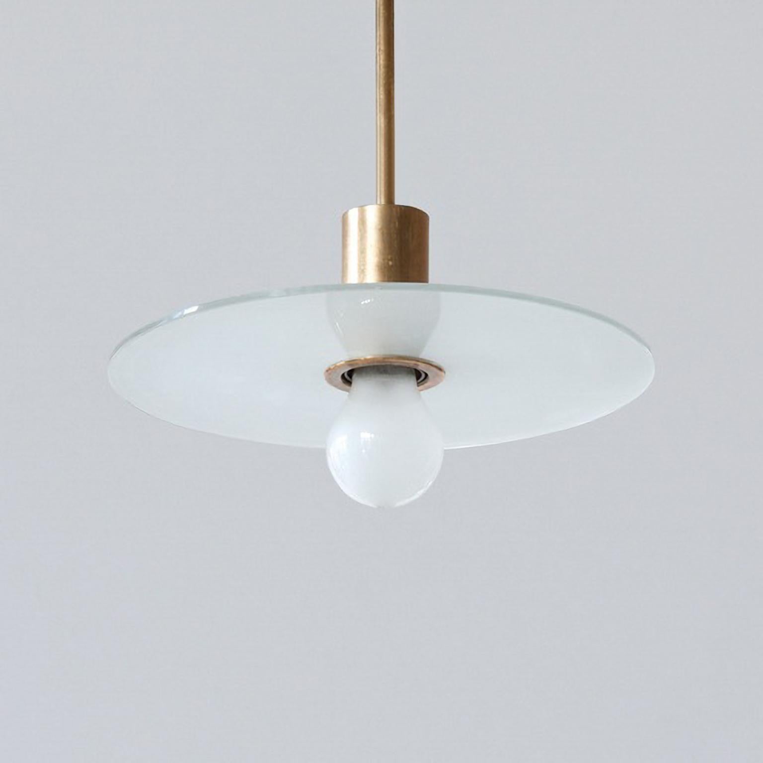 Contemporary Minimalist Ceiling Light Made Of Brushed Brass and Opaline Glass, Customizable For Sale