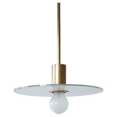 Minimalist Ceiling Light Made Of Brushed Brass and Opaline Glass, Customizable
