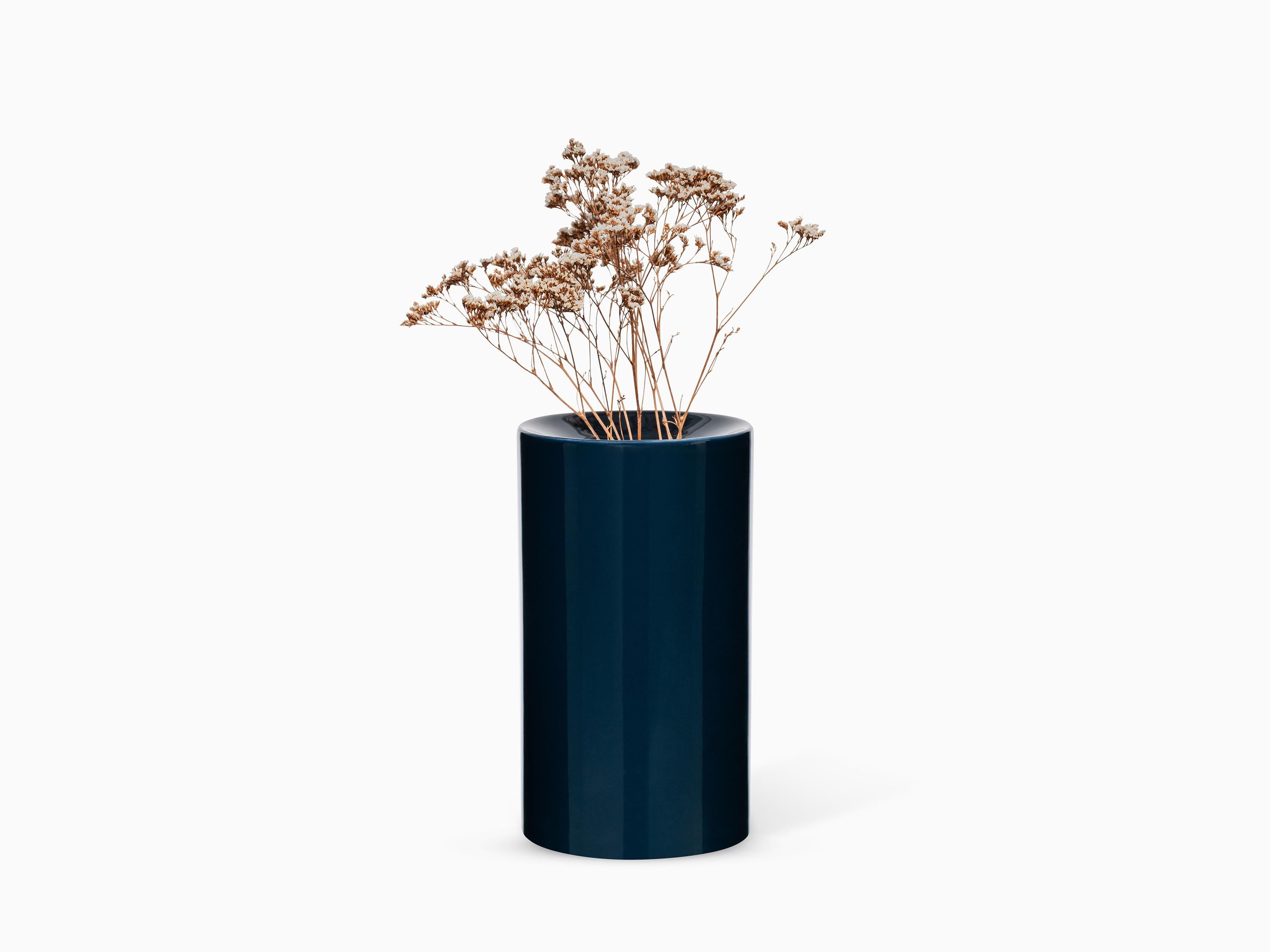 Glazed Minimalist Ceramic Vase - Blue For Sale