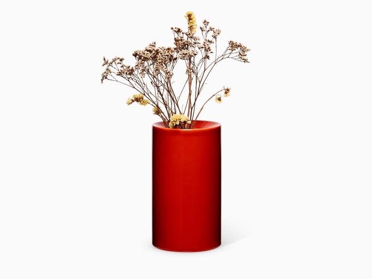 Minimalist Ceramic Red Vase For Sale at 1stDibs