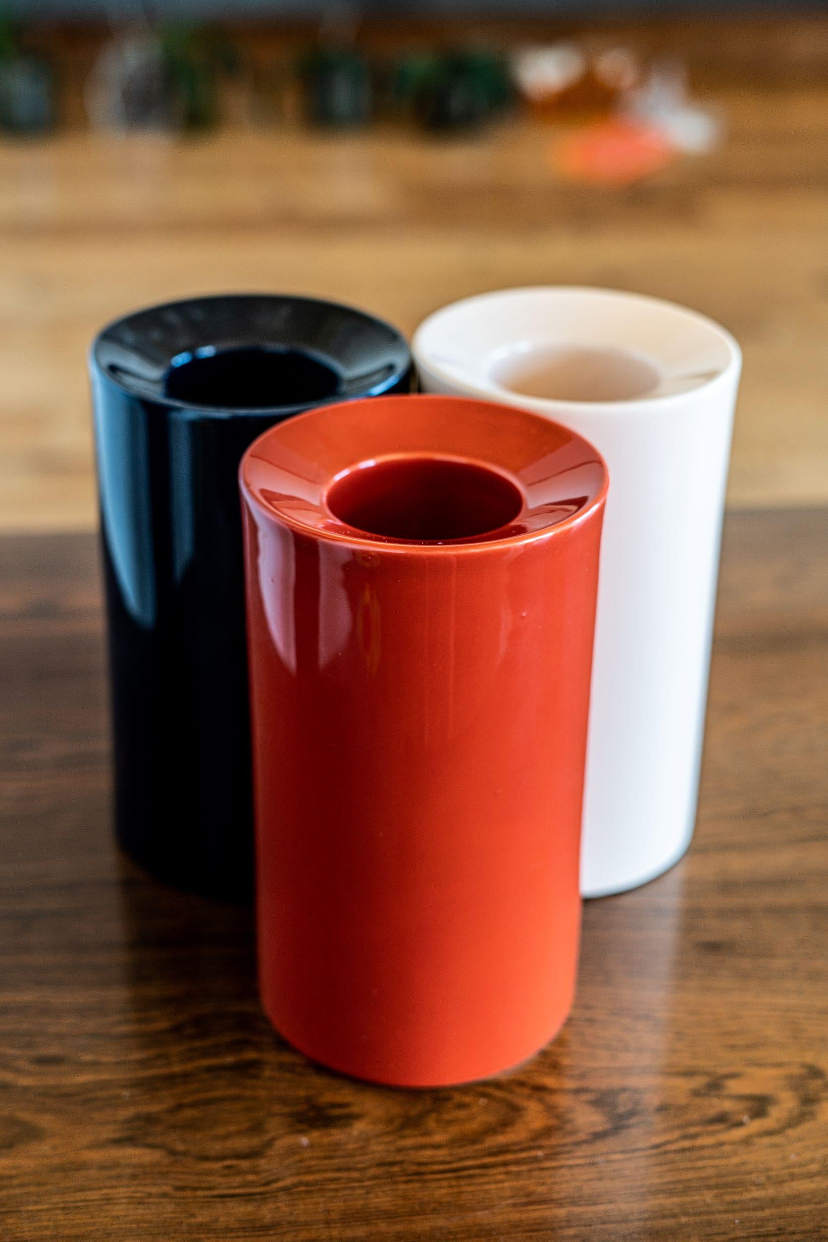 Painted Minimalist Ceramic Vase -  Red For Sale
