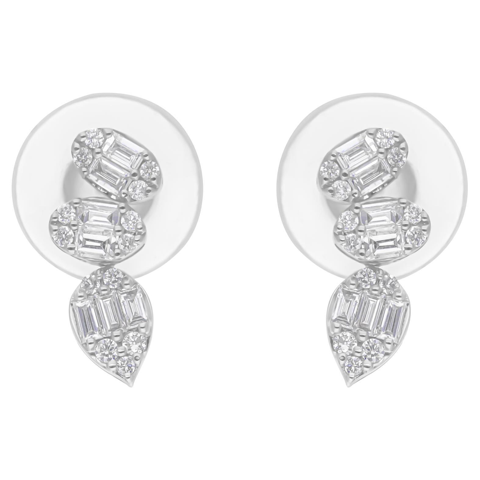 0.38 Ct Certified Diamonds 18K White Gold Clustered Stud Earrings Fine Jewelry