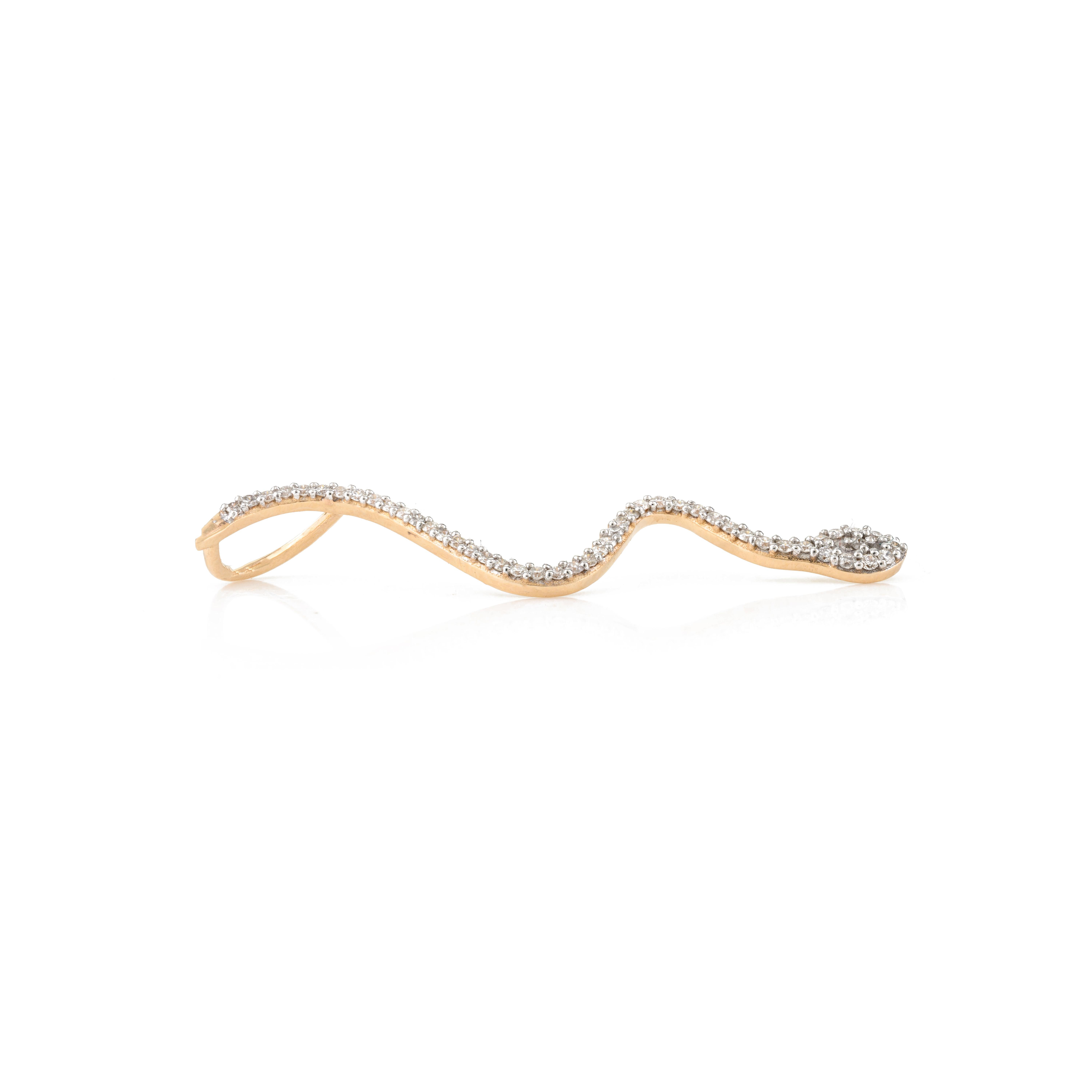 Modernist Minimalist Certified Diamond Serpent Snake 18k Yellow Gold Pendant Necklace