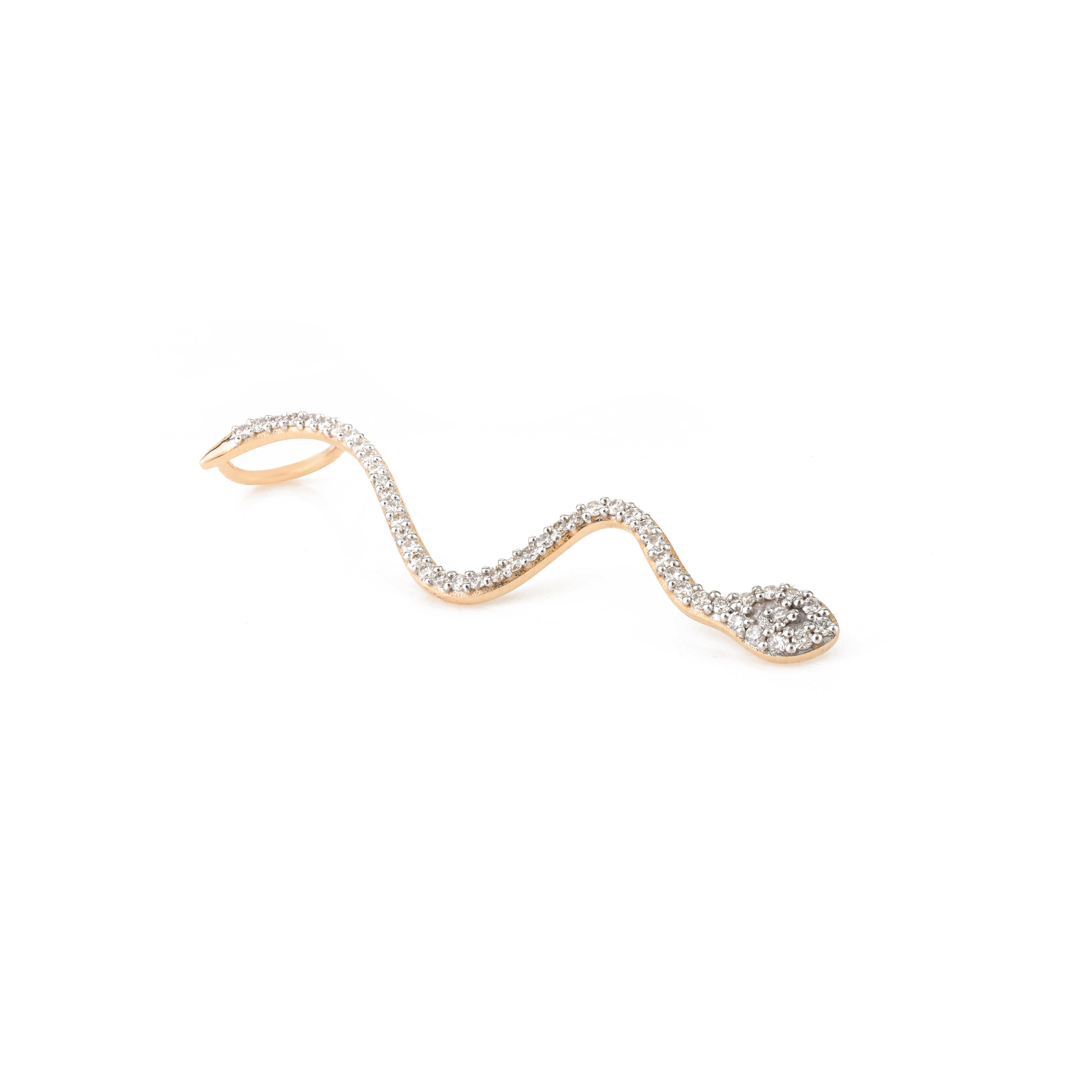 Minimalist Certified Diamond Serpent Snake 18k Yellow Gold Pendant Necklace In New Condition For Sale In Houston, TX