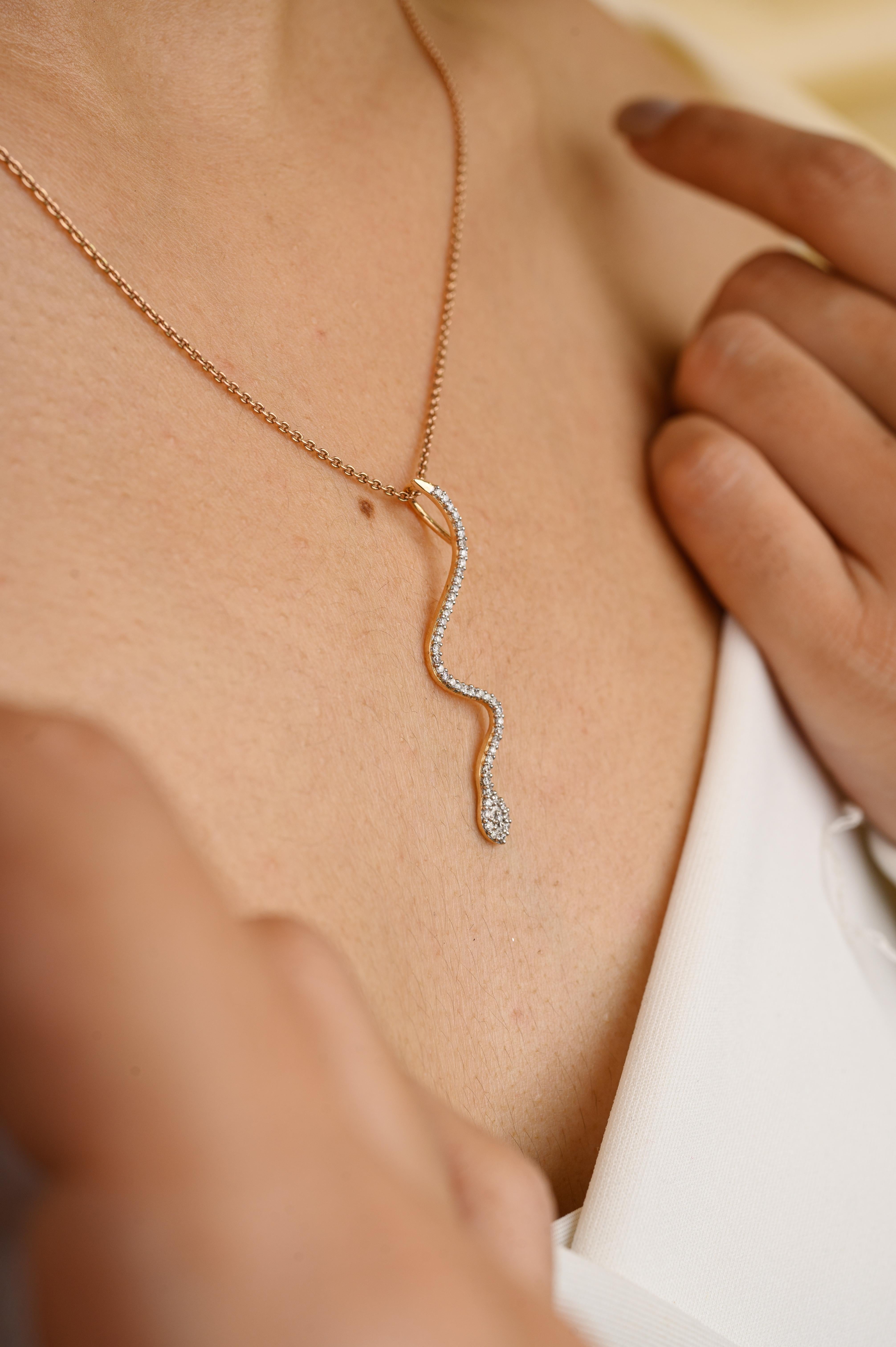 Minimalist Certified Diamond Serpent Snake 18k Yellow Gold Pendant Necklace 1