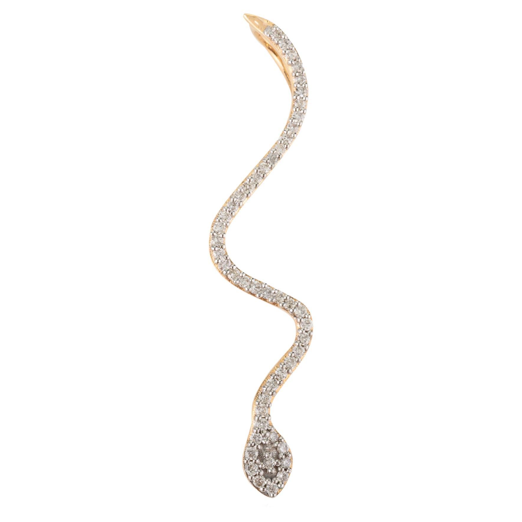 Minimalist Certified Diamond Serpent Snake 18k Yellow Gold Pendant Necklace For Sale