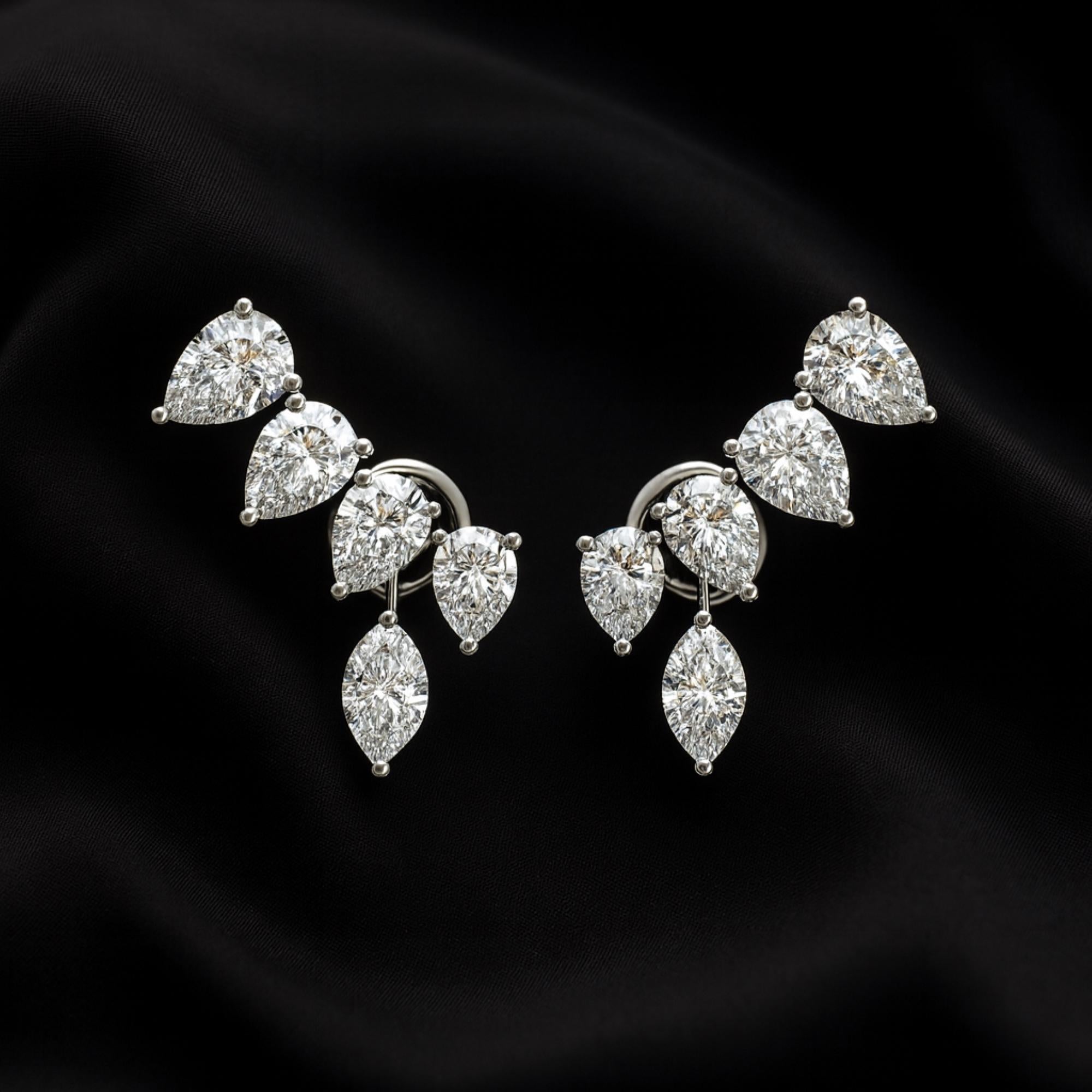 Taglio a goccia Orecchini minimalisti con diamante certificato in oro bianco 14 carati Gioielli di pregio in vendita