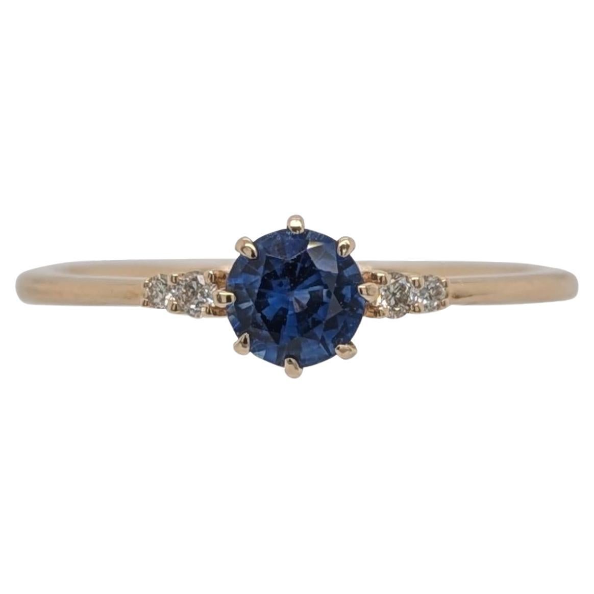 Minimalist Ceylon Sapphire Ring w Natural Diamonds in 14K Solid Gold  Round 5mm