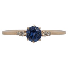 Anello minimalista con zaffiro di Ceylon e diamanti naturali in oro massiccio 14K  Tondo da 5 mm