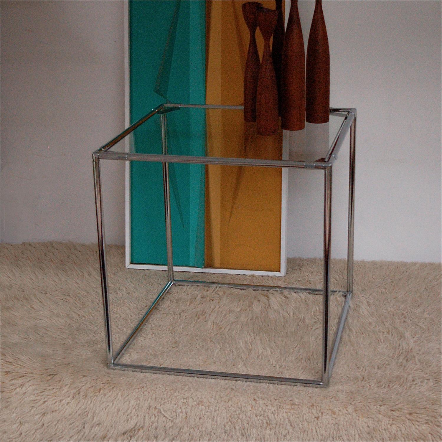 Plated Minimalist Chrome and Glass Side Table by Poul Cadovius, 1960s