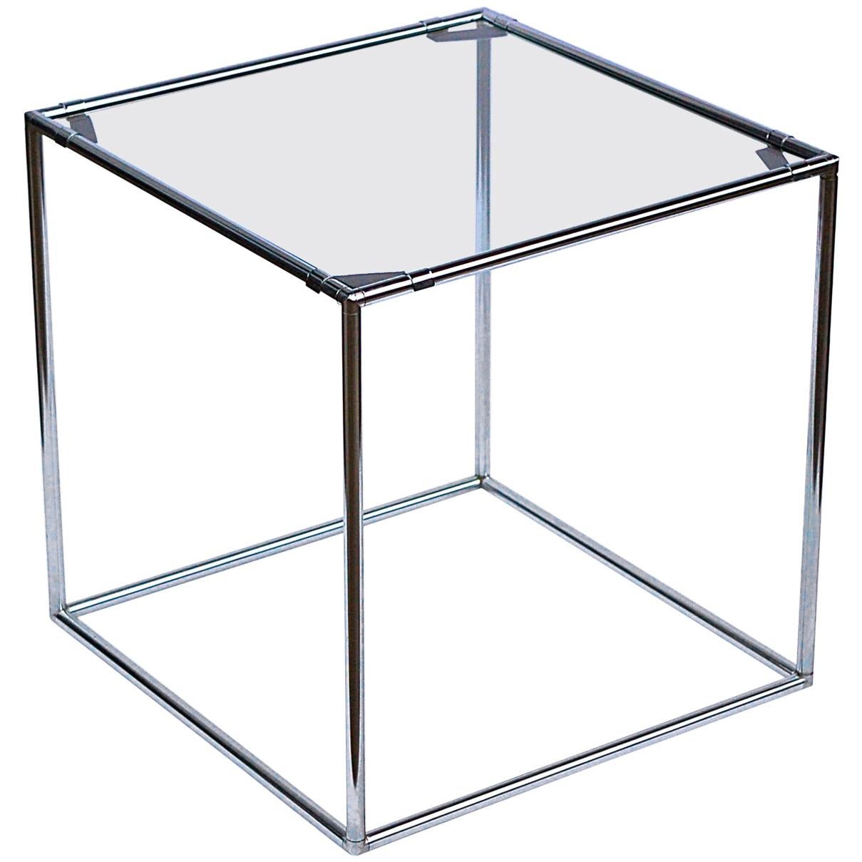 Minimalist Chrome and Glass Side Table by Poul Cadovius, 1960s