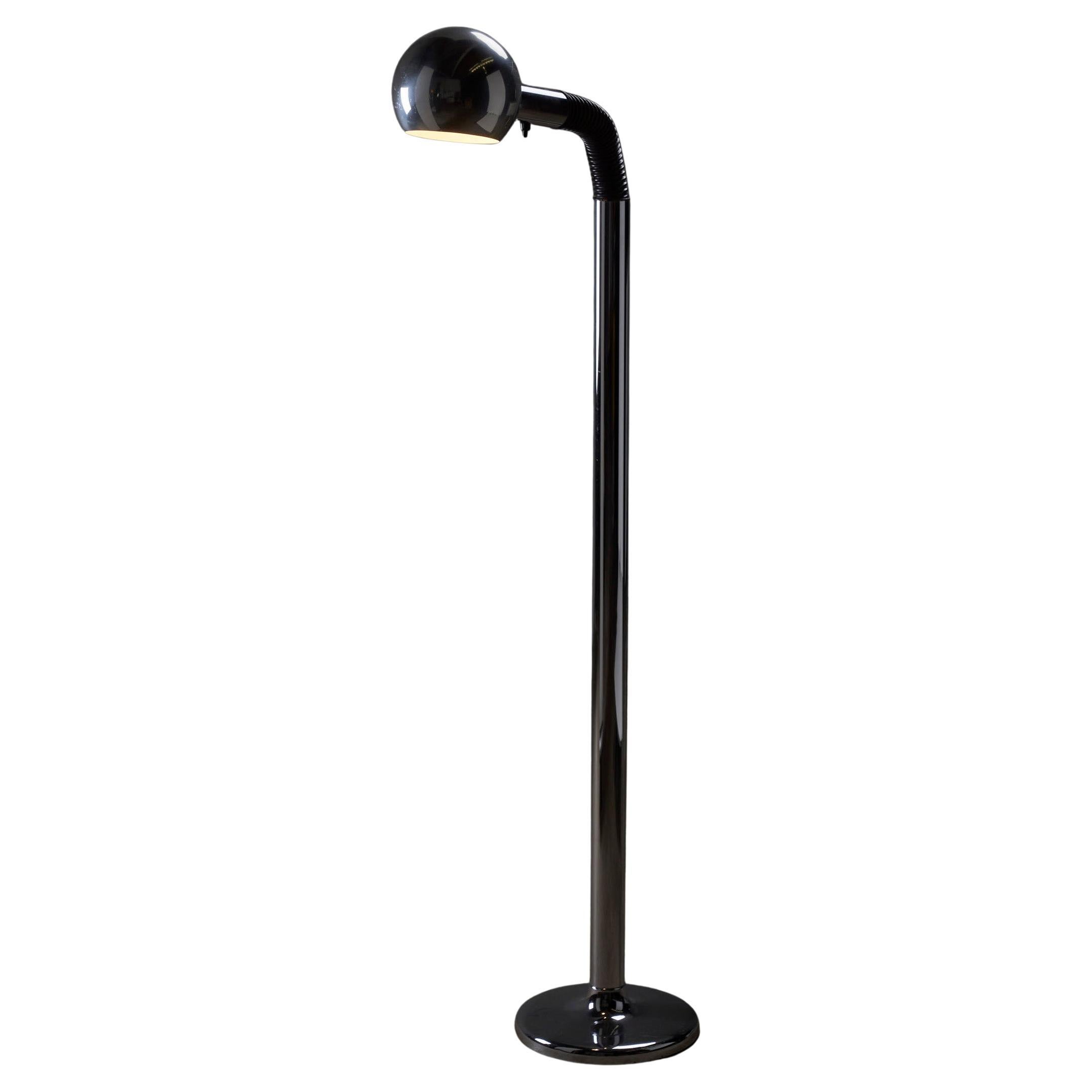 Minimalist Chrome 
Black "Goosenech" Sphere Floor Lamp by Cosack, 1960s For Sale