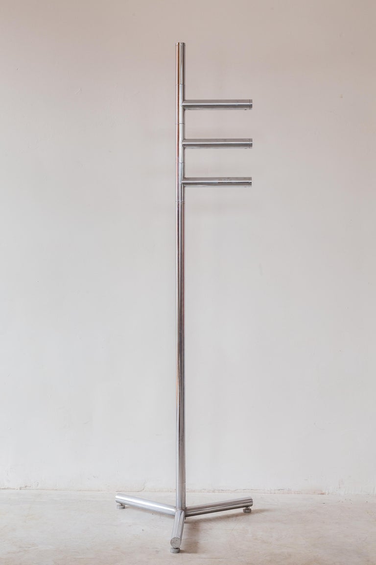Minimalist Chrome Coat Rack with Three Adjustable Arms, Made in Italy