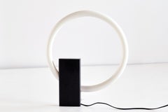 Minimalist Circular Tube Table Lamp with Black Steel Base, Netherlands, 1970s