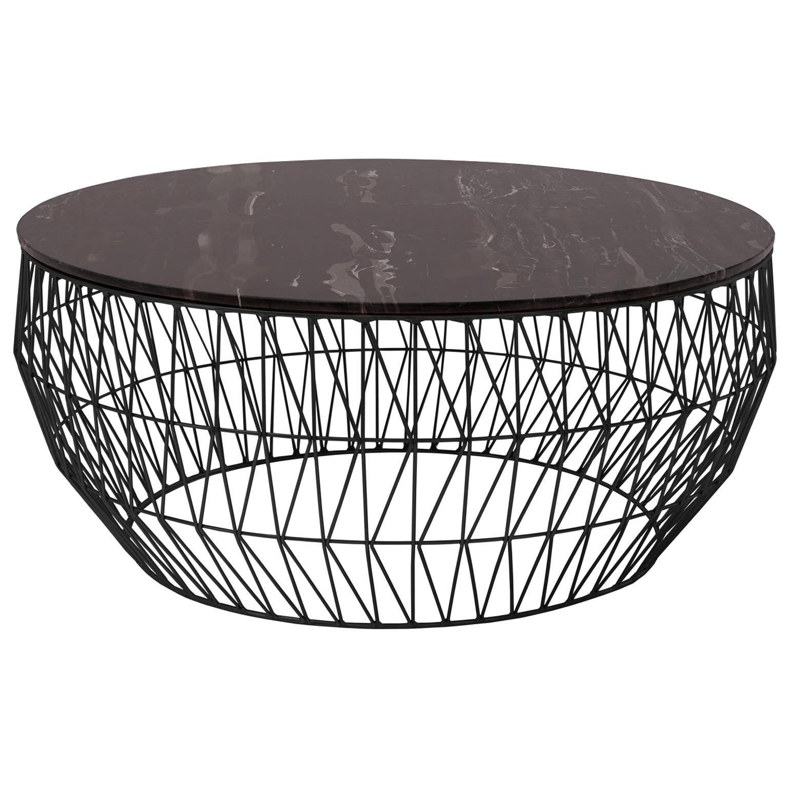 Minimalist Coffee Table, Wire Center Table in Black with Black Marble