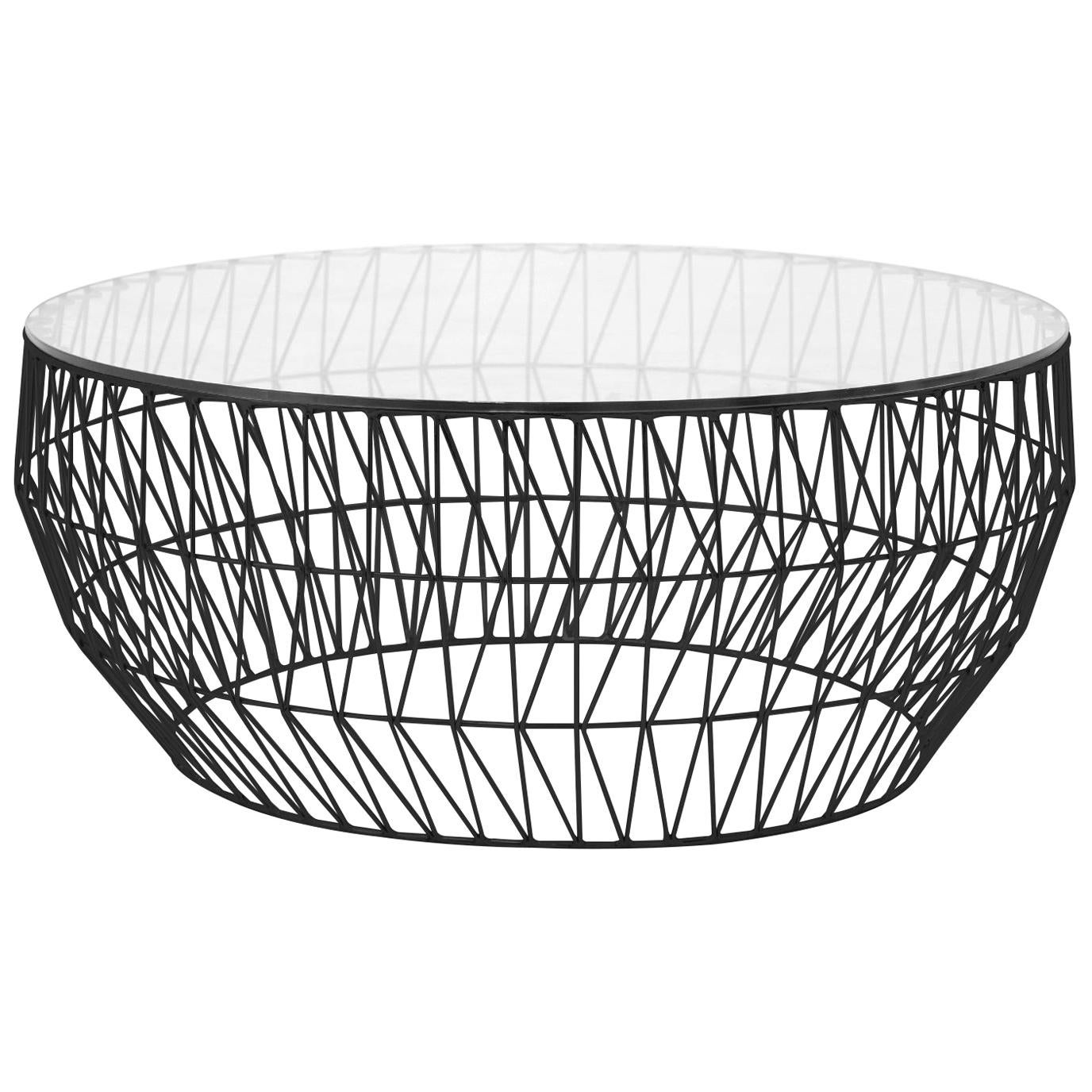 Minimalist Coffee Table, Wire Center Table in Black with Clear Glass