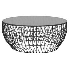 Minimalist Coffee Table, Wire Center Table in Black with Smoked Glass