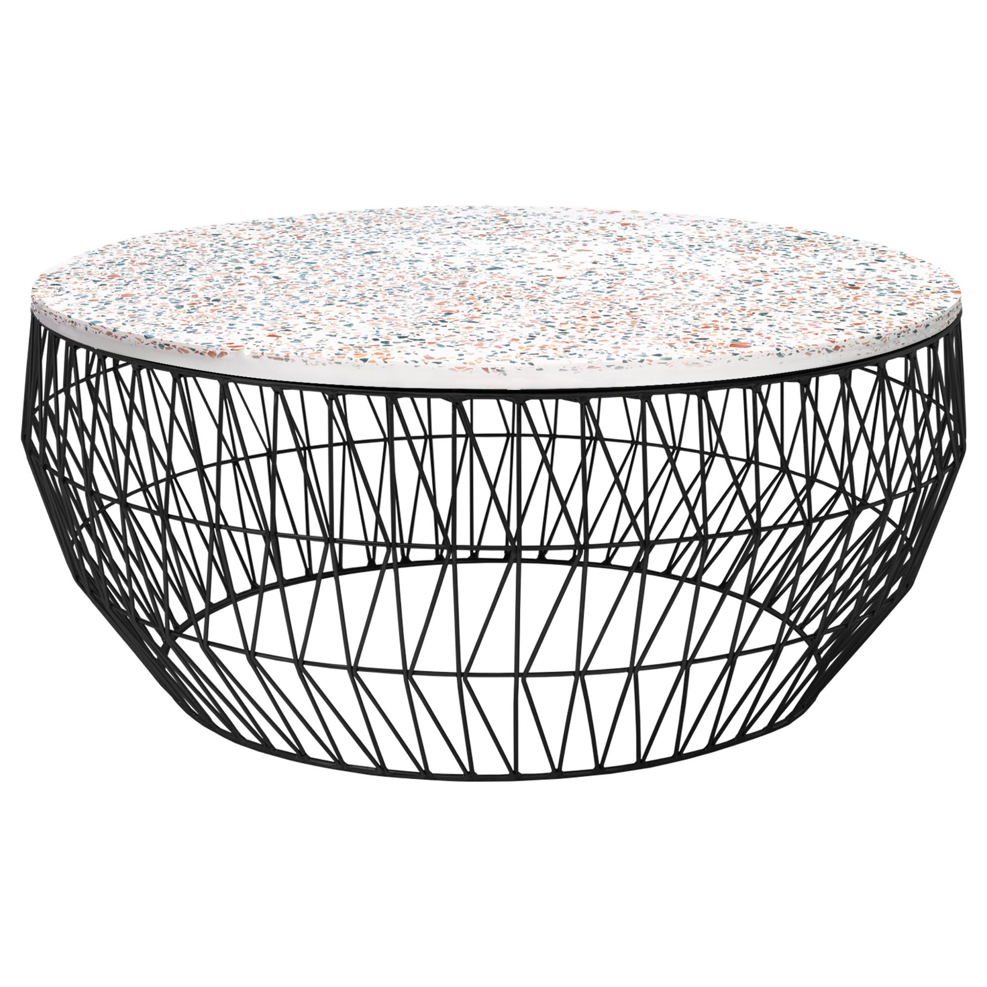 Minimalist Coffee Table, Wire Center Table in Black with Terrazzo
