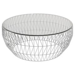 Minimalist Coffee Table, Wire Center Table in Chrome with Clear Glass