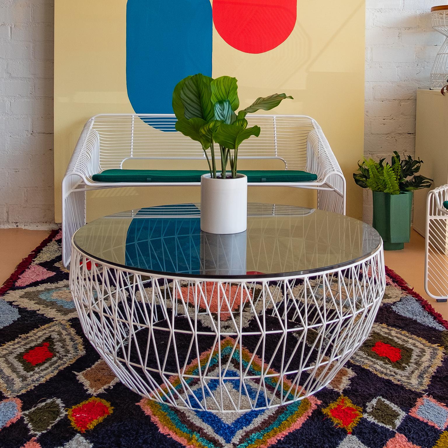 Modern Minimalist Coffee Table, Wire Center Table in Gold with Black Marble