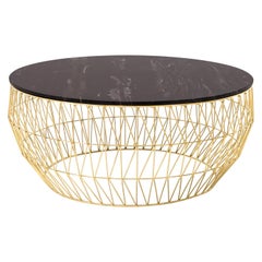 Minimalist Coffee Table, Wire Center Table in Gold with Black Marble