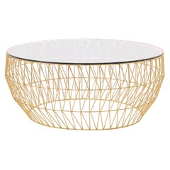 Minimalist Coffee Table, Wire Center Table in Gold with Clear Glass