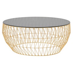 Minimalist Coffee Table, Wire Center Table in Gold with Smoked Glass
