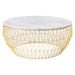 Minimalist Coffee Table, Wire Center Table in Gold with White Marble