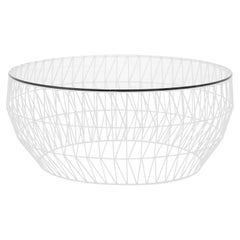 Minimalist Coffee Table, Wire Center Table in White with Clear Glass