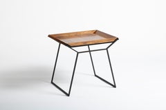 Minimalist Coffee Table with Burr Walnut Top and Metal Base by Giordano Vigano