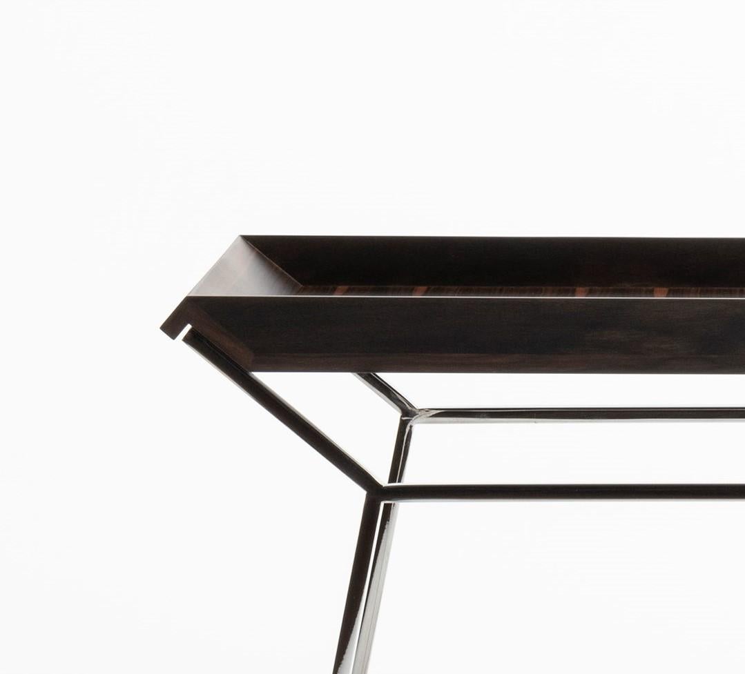 Hand-Crafted Minimalist Coffee Table with Ebony Top and Chromed Metal Base by Giordano Vigano For Sale